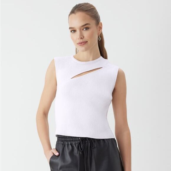 GSTQ White‎ Ribbed Sleeveless Cutout Knit Stretch Top Size XS - Picture 1 of 13